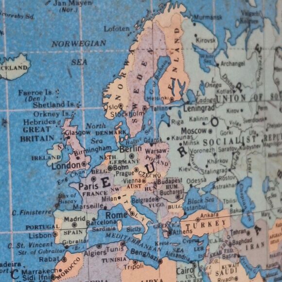 Vintage Hammond's World Map Waste Basket Garbage Can Tin Litho Trash Can 50s 60s - Picture 5 of 14